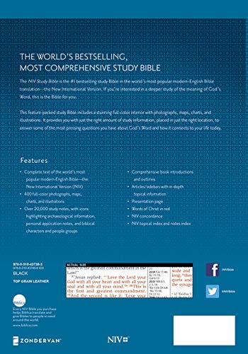 NIV Study Bible, Top-Grain Leather, Black, Red Letter Editio
