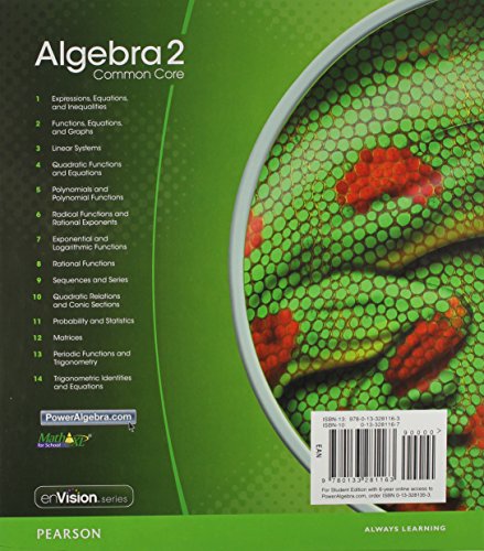 HIGH SCHOOL MATH 2015 COMMON CORE ALGEBRA 2 STUDENT EDITION GRADES 10/11 [