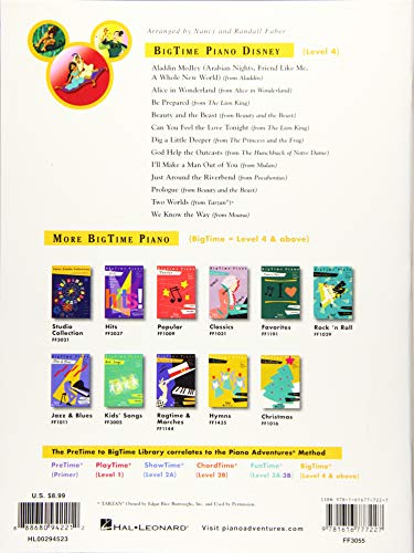 BigTime Piano Disney - Piano Sheet Music  12 Iconic Disney Songs from Aladdin, The Lion King, Moana & More  Intermediate Arrangements for Solo Piano Performance  Faber Piano Adventures