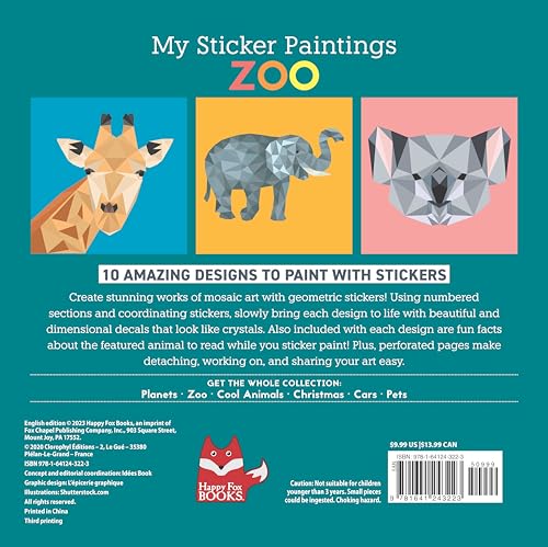 My Sticker Paintings: Zoo: 10 Magnificent Paintings (Happy Fox Books) For Kids Ages 6-10 - Tiger, Wolf, Elephant, Giraffe, and More, with 50-100 Removable, Reusable Stickers per Design