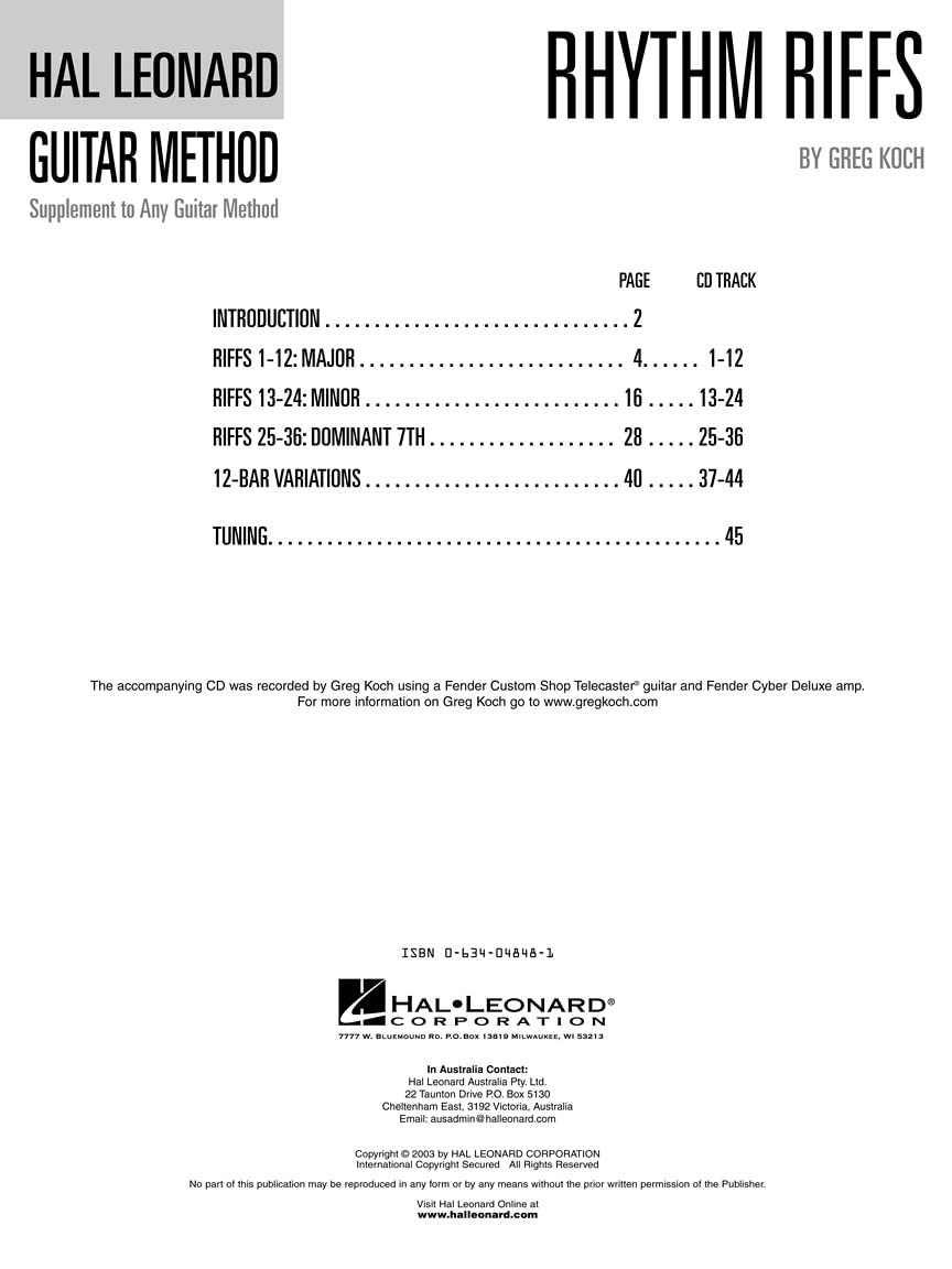 Rhythm Riffs: Over 200 Riffs in All Styles Hal Leonard Guitar Method (Hal Leonard Guitar Method (Songbooks))