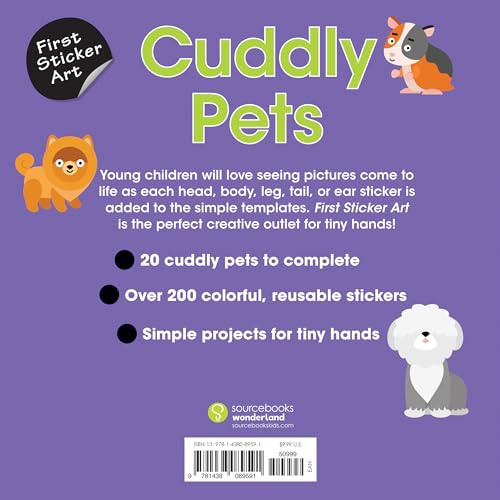First Sticker Art: Cuddly Pets: Color By Stickers for Kids, Make 20 Animal Pictures! (Independent Art Activity Book for Ages 3+)