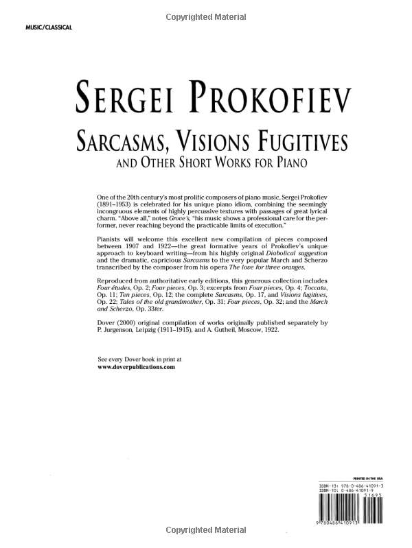 Sarcasms, Visions Fugitives and Other Short Works for Piano (Dover Classical Piano Music)