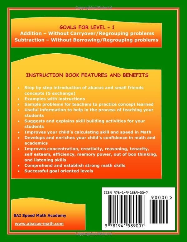 Abacus Mind Math Instruction Book Level 1: Step by Step Guide to Excel at Mind Math with Soroban, a Japanese Abacus (Abacus Mind Math - Level - 1 ... Book, Workbook 1 of 2, Workbook 2 of 2)
