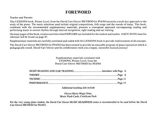 David Carr Glover Method for Piano Lessons: Primer
