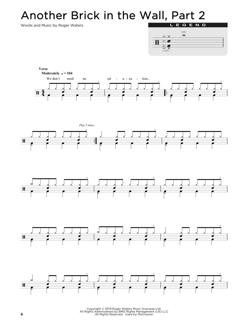 Simple Songs: The Easiest Easy Drum Songbook Ever - Beginners Drum Sheet Music and Rock Beats - 50 Songs with drum kit legend and Lyrics Cues