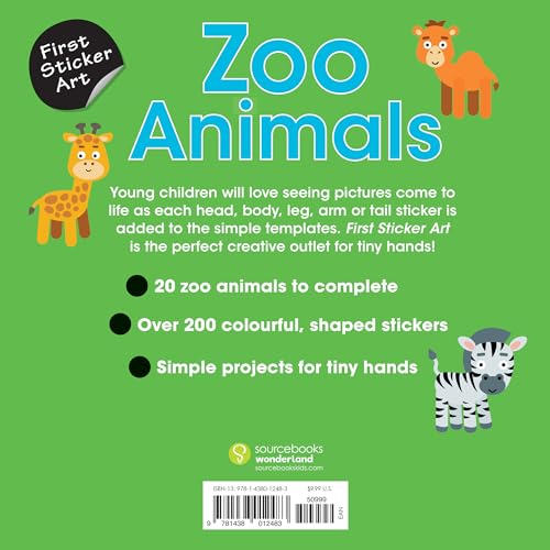 First Sticker Art: Zoo Animals: Color By Stickers for Kids, Make 20 Animal Pictures! (Independent Activity Book, Perfect Easter Basket Stuffer and Gift for Ages 3+)