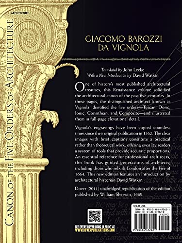Canon of the Five Orders of Architecture (Dover Architecture)