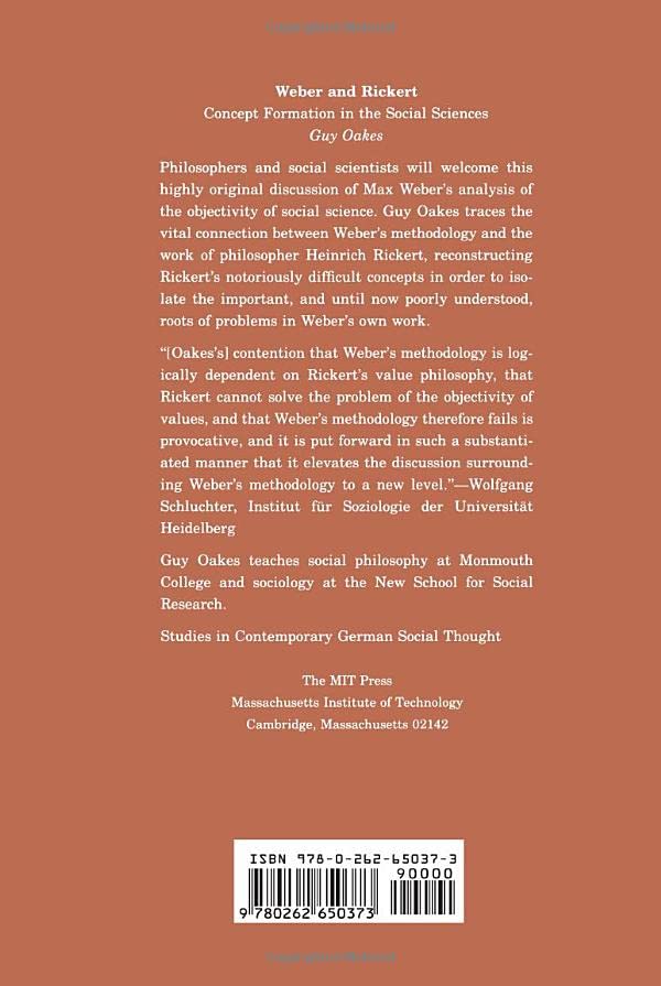 Weber and Rickert: Concept Formation in the Social Sciences (Studies in Contemporary German Social Thought)