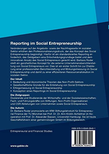 Reporting im Social Entrepreneurship: Konzeption einer externen Unternehmensberichterstattung fr soziale Unternehmer (Entrepreneurial and Financial Studies) (German Edition)