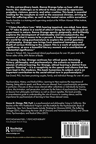 Psychoanalysis, History, and Radical Ethics: Learning to Hear (Psychology and the Other)