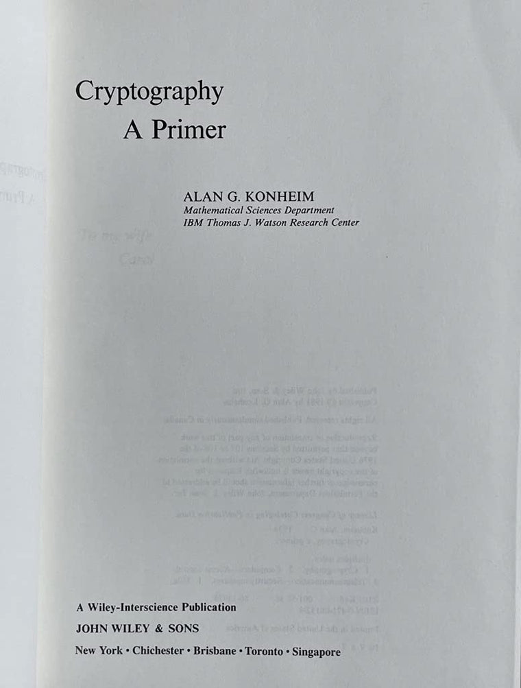 Cryptography: A Primer — back cover