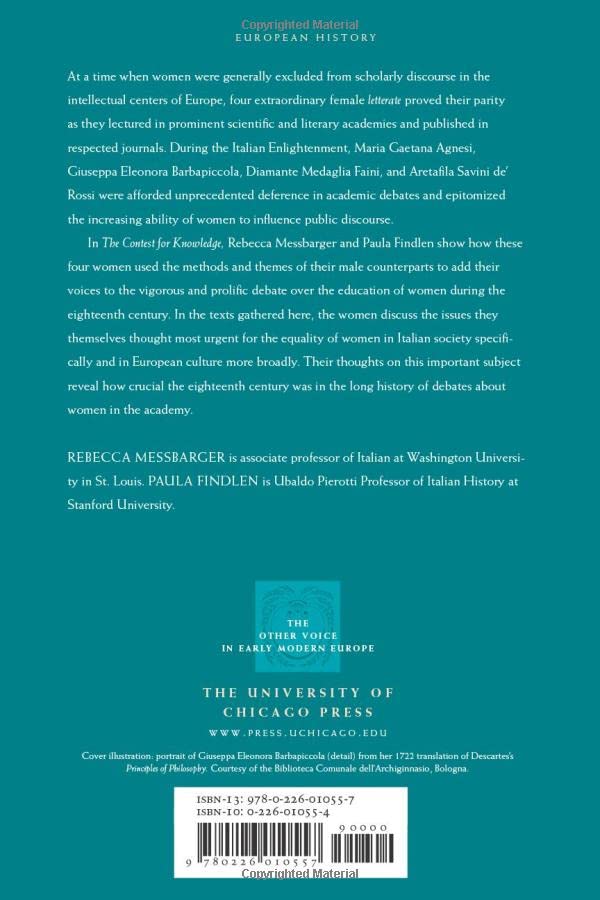 The Contest for Knowledge: Debates over Women's Learning in Eighteenth-Century Italy (The Other Voice in Early Modern Europe)