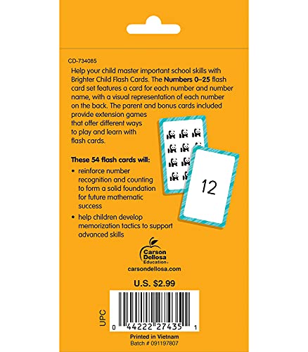 Carson Dellosa 54 Toddler Flash Cards, 0-25 Counting and Number Recognition Math Flashcards for Toddlers 3-5 Years, Kindergarten and Preschool Learning Activities and Educational Games