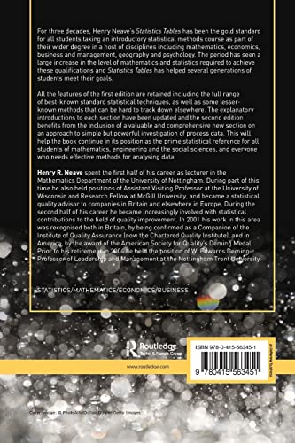 Statistics Tables: For Mathematicians, Engineers, Economists and the Behavioural and Management Sciences