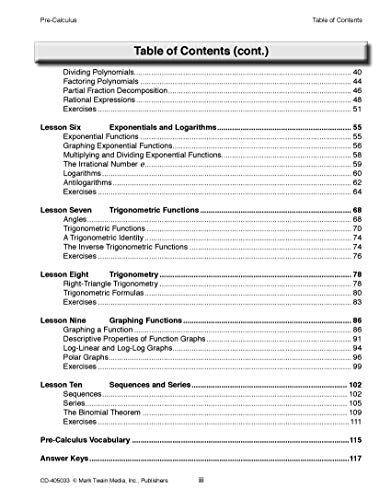 Mark Twain Pre-Calculus Math Workbook, Mathematics Middle School Books Covering Algebra, Trigonometry, Linear Equations, and More, Classroom or Homeschool Curriculum