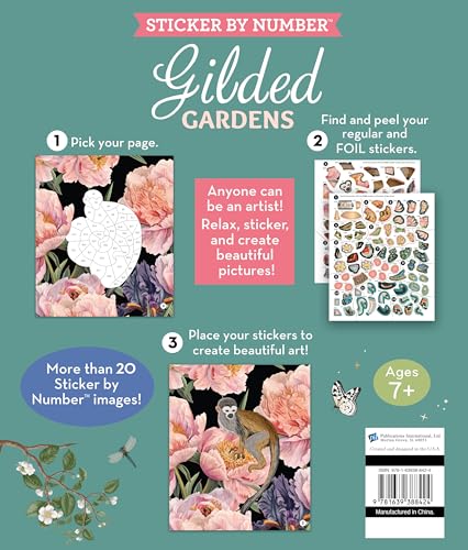Brain Games - Sticker by Number: Gilded Gardens (24 Images to Sticker): Includes 2 Foil Sticker Sheets to Complete Each Image!