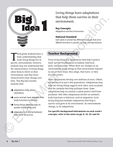Evan-Moor Daily Science, Grade 3 Homeschooling and Classroom Resource Workbook, Printable Worksheets, Teaching Edition, Earth, Life, and Physical Science, Vocabulary, Test Prep, Hands-On Projects