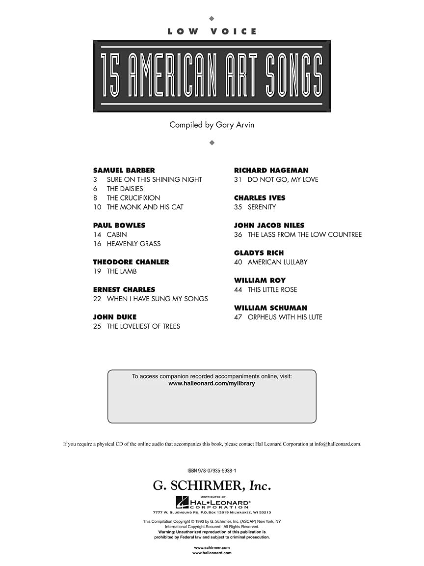 15 American Art Songs: Low Voice