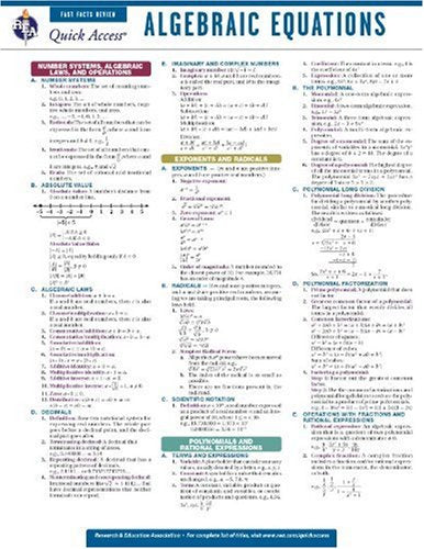 Algebraic Equations - REA's Quick Access Reference Chart (Quick Access Reference Charts)