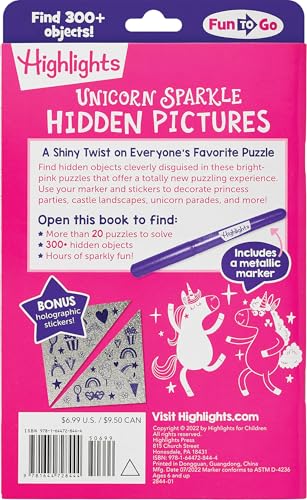 Unicorn Sparkle Hidden Pictures Puzzles: Find Over 300 Hidden Objects in this Unicorn-Themed Seek and Find Book for Kids 6 and Up (Highlights Fun to Go)