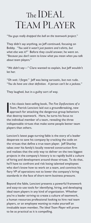 The Ideal Team Player: How to Recognize and Cultivate The Three Essential Virtues (J-B Lencioni Series) — back cover