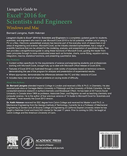 Liengme's Guide to Excel 2016 for Scientists and Engineers: (Windows and Mac)