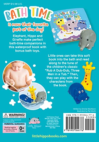 Little Hippo Books Scrub-A-Dub in the Tub - Children's Waterproof Bath Book and Toy Set (Bath Books with Toys for Babies & Toddlers)