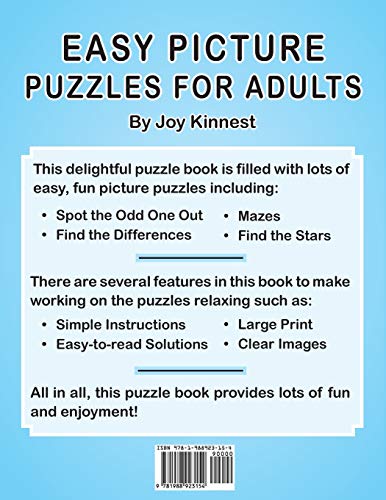 Easy Picture Puzzles For Adults: Includes Spot the Odd One Out, Find the Stars, Mazes and Find the Differences