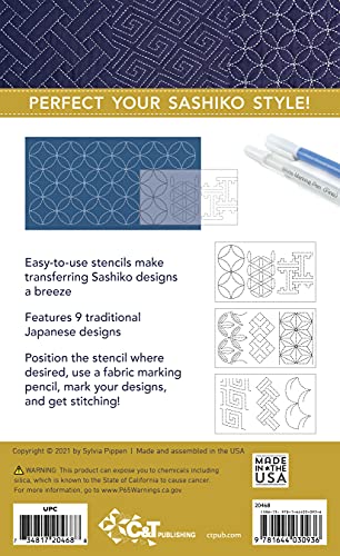 Sashiko Stencils, Traditional Collection: 9 Embroidery Designs 3" x 5", Accurate Stitches & Spacing Every Time (Fast2Mark)