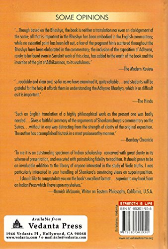 Brahma-Sutras: With Text, Word-For-Word Translation, English Rendering, Comments According to the Commentary of Sri Sankara and Index