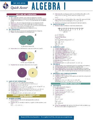 Algebra 1 - REA's Quick Access Reference Chart (Quick Access Reference Charts)