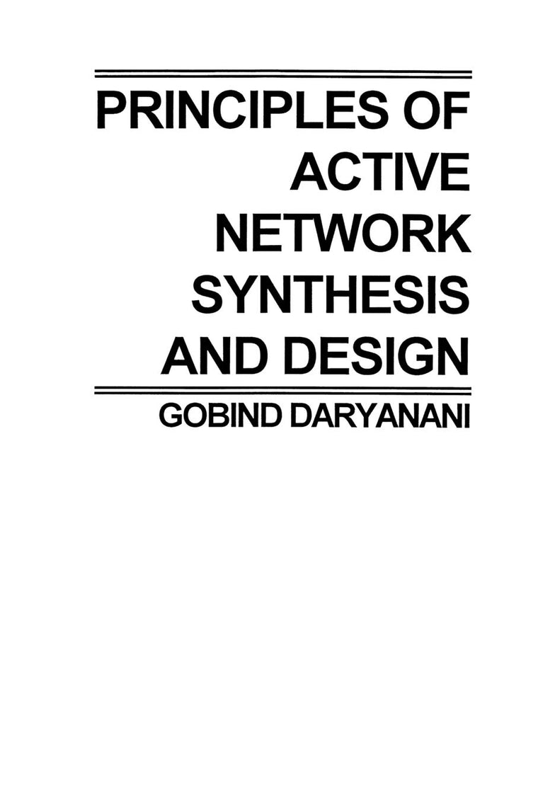 Prin Active Network Synthesis & Design by Daryanani, G.