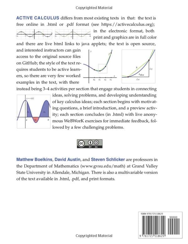 Active Calculus Single Variable Workbook for Chapters 1-4: Activities Only