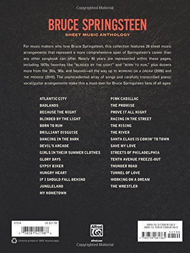 Bruce Springsteen -- Sheet Music Anthology: Piano/Vocal/Guitar — back cover