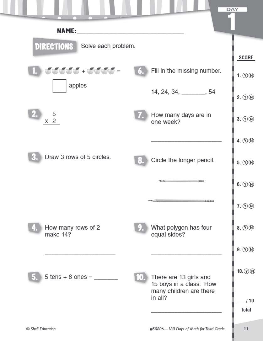 Shell Education 180 Days of Math for Third Grade (180 Days of Practice)