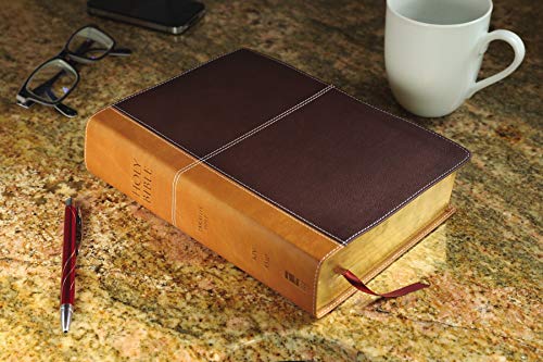 KJV, Amplified, Parallel Bible, Large Print, Leathersoft, Tan/Burgundy, Red Letter: Two Bible Versions Together for Study and Comparison