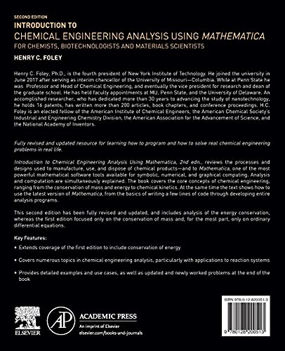 Introduction to Chemical Engineering Analysis Using Mathematica: for Chemists, Biotechnologists and Materials Scientists