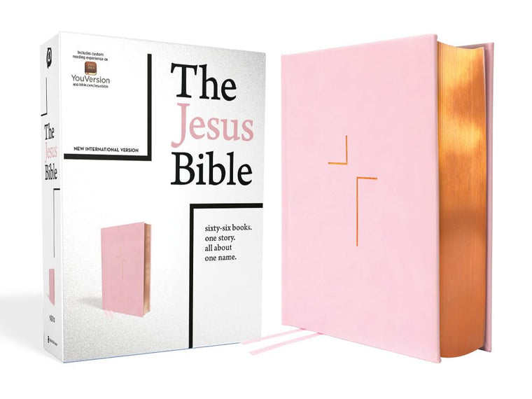 The Jesus Bible, NIV Edition, Leathersoft over Board, Pink, Comfort Print: Sixty-Six Books. One Story. All About One Name.