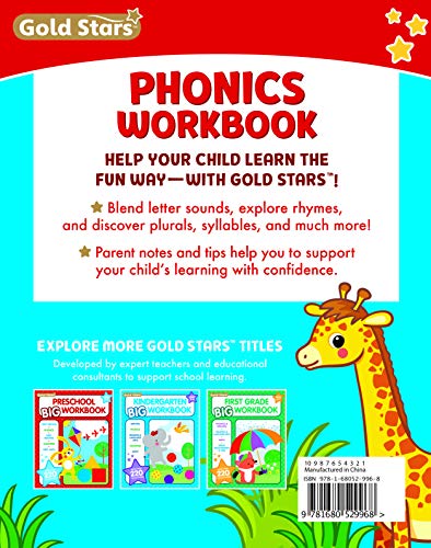 Phonics Workbook for Ages 4-7 with 75+ Activities, Letter Sounds, Letter Blends, Rhyming Words, Vowels and Consonants, Prefixes and Suffixes, Conforms to Common Core Standards (Gold Stars Series)