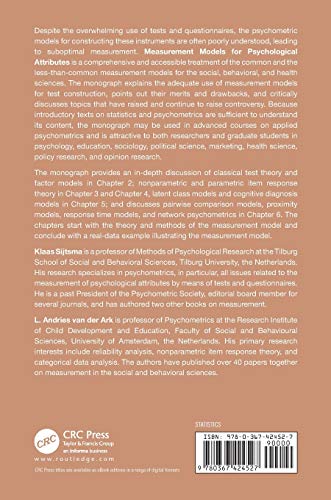 Measurement Models for Psychological Attributes: Classical Test Theory, Factor Analysis, Item Response Theory, and Latent Class Models (Chapman & ... in the Social and Behavioral Sciences)