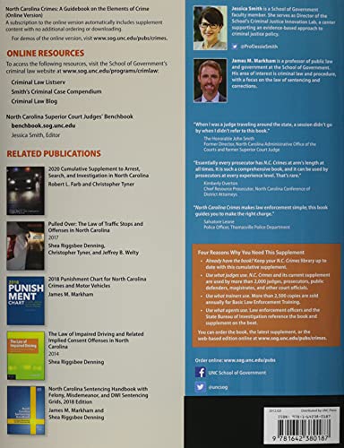 2020 Cumulative Supplement to North Carolina Crimes: A Guidebook on the Elements of Crime