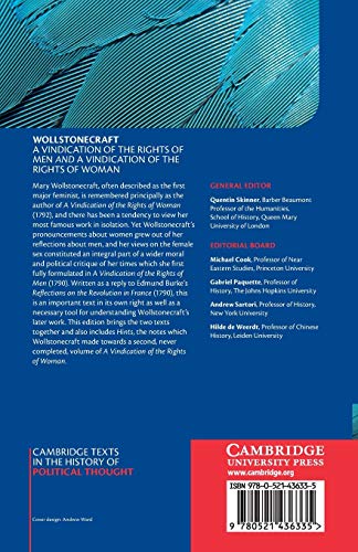 Wollstonecraft: A Vindication of the Rights of Men and a Vindication of the Rights of Woman and Hints (Cambridge Texts in the History of Political Thought)