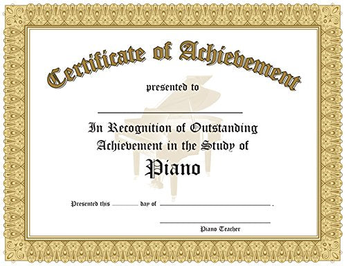 Certificate of Outstanding Achievement in the Study of Piano - 10 Awards per package.