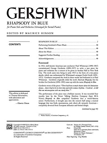 Rhapsody in Blue: for Piano Solo and Orchestra (Arranged for Second Piano) (Alfred Masterwork Edition)