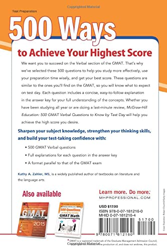 McGraw-Hill Education 500 GMAT Verbal Questions to Know by Test Day (McGraw-Hill Education 500 Questions)