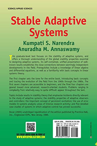 Stable Adaptive Systems (Dover Books on Electrical Engineering) — back cover