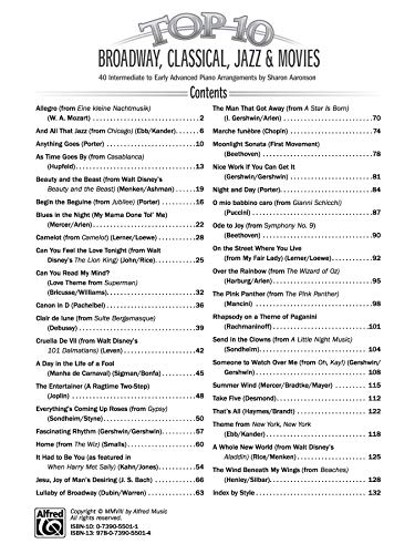 Top 10 Broadway, Classical, Jazz & Movies: 40 Intermediate to Early Advanced Piano Arrangements (Top 10 Series)