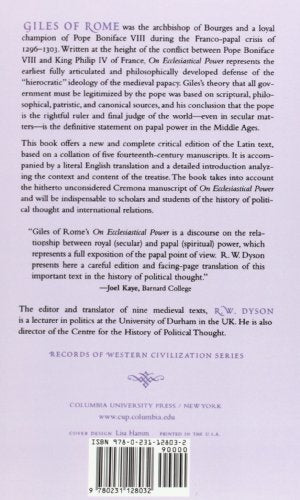 Giles of Rome's On Ecclesiastical Power: A Medieval Theory of World Government (Records of Western Civilization Series)