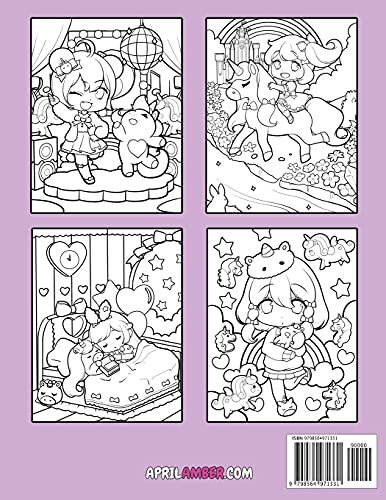 Chibi Girls Unicorn Coloring Book: For Kids, Cute Kawaii Girls With Their Unicorn Friends Set In Fantasy Anime Manga Scenes